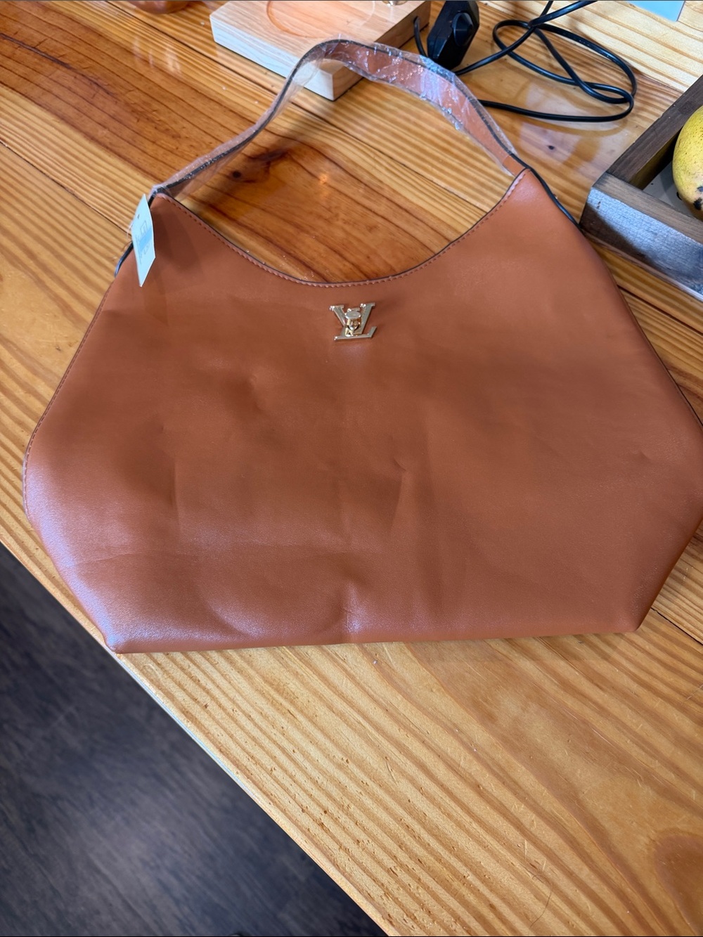 Tan/Brown Leather Shoulder Bag with Gold